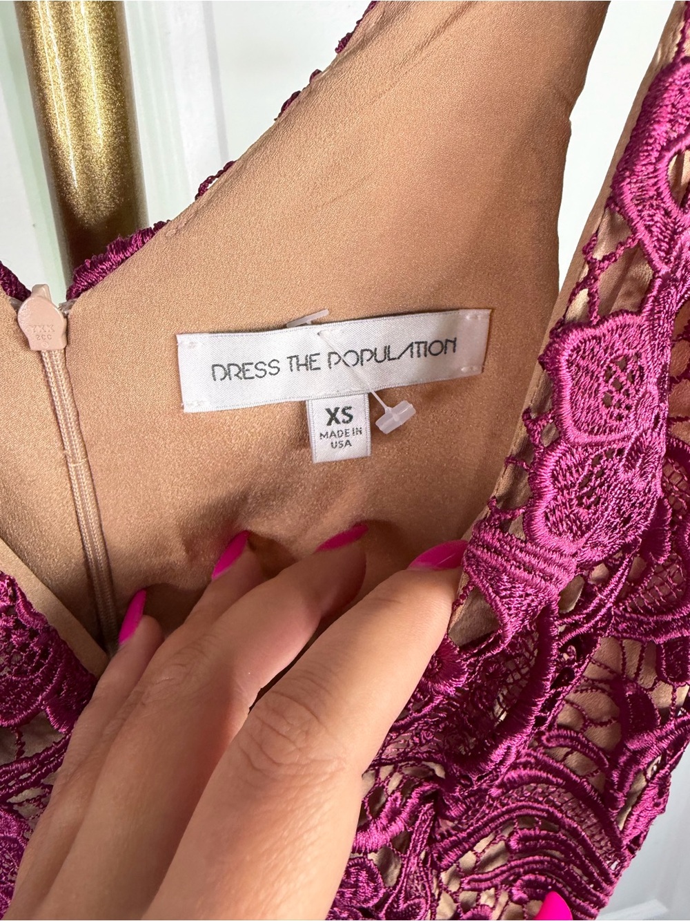 Dress the Population Lace Midi Cocktail Dress XS Plum Floral NWOT Wedding Guest - Picture 7 of 11